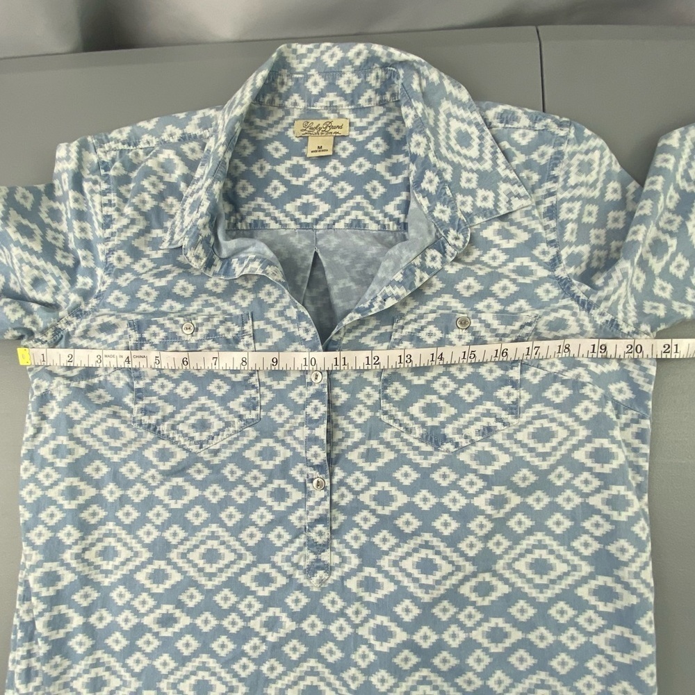 Lucky Brand Southwest Pattern Blue White Button Down LS Women's Dress, Medium - Picture 9 of 13